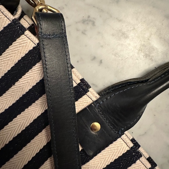Clare V Canvas Messenger bag in navy and cream stripe. - Picture 3 of 10